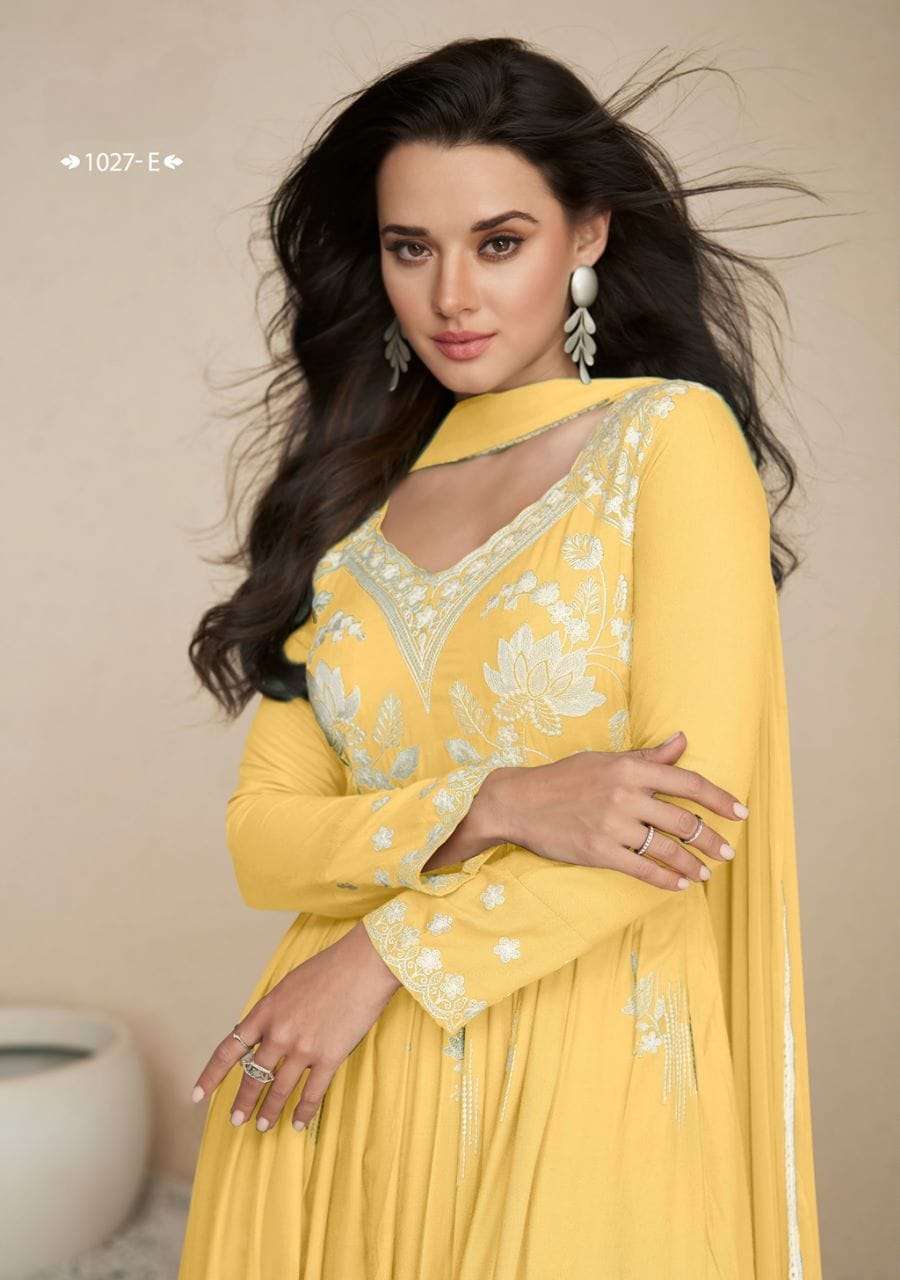 LAKHNAVI VOL 5 LIGHT COLOR HEAVY REYON LAKHNAQI WORK NAYRA CUT KURTI WITH PLAZZO AND NAZMIN DUPATTA BT VAMIKA BRAND 1005 C
